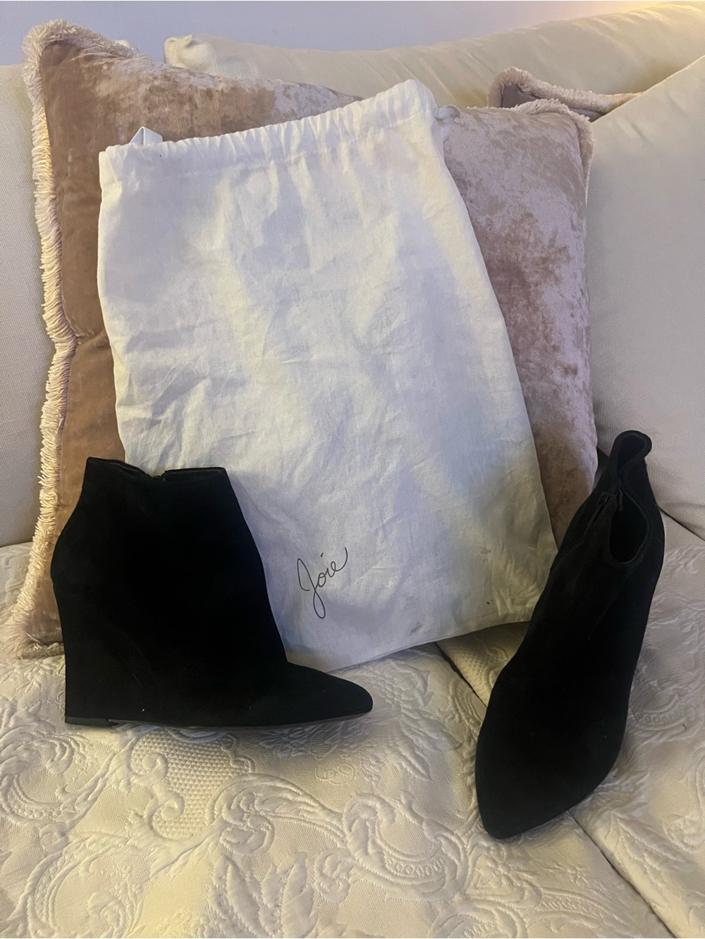 Joie Black Suede Wedge Ankle Booties